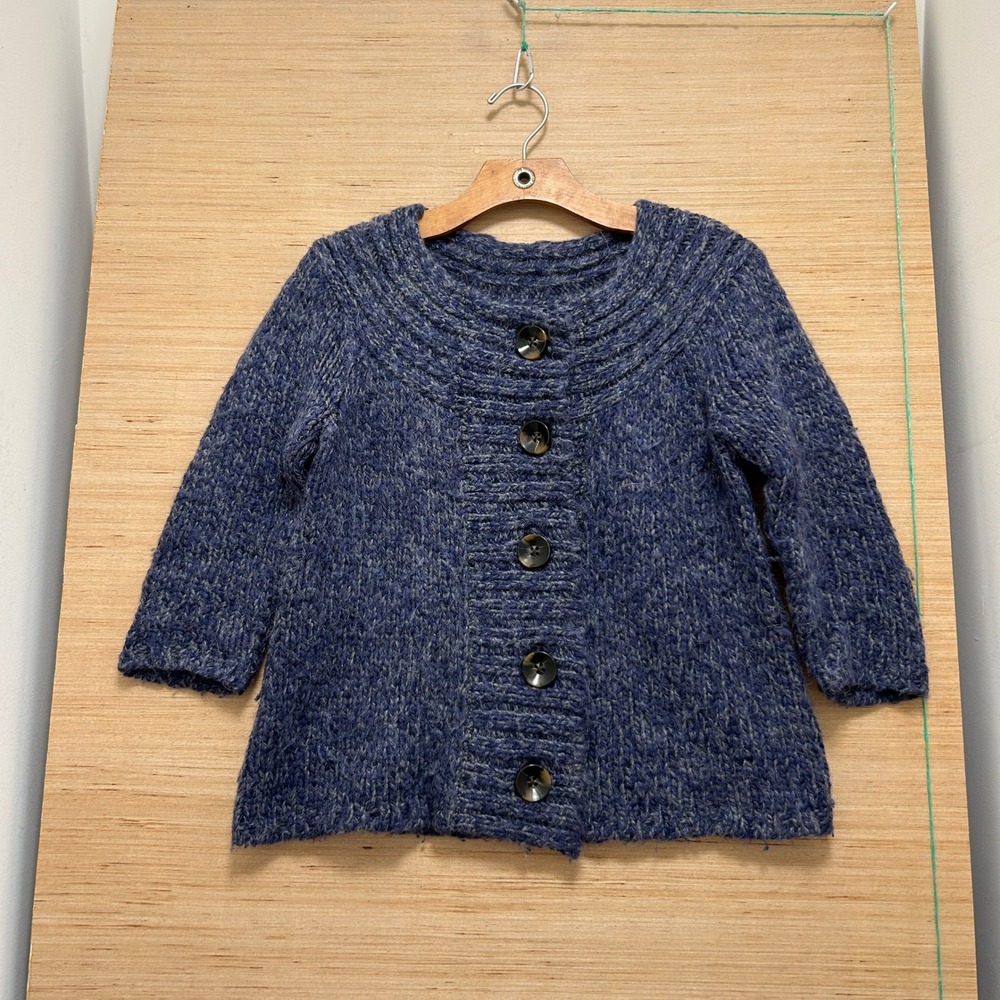 Ann Taylor LOFT Blue Marl Chunky Knit Button Front Cardigan Sweater Womens XS‎